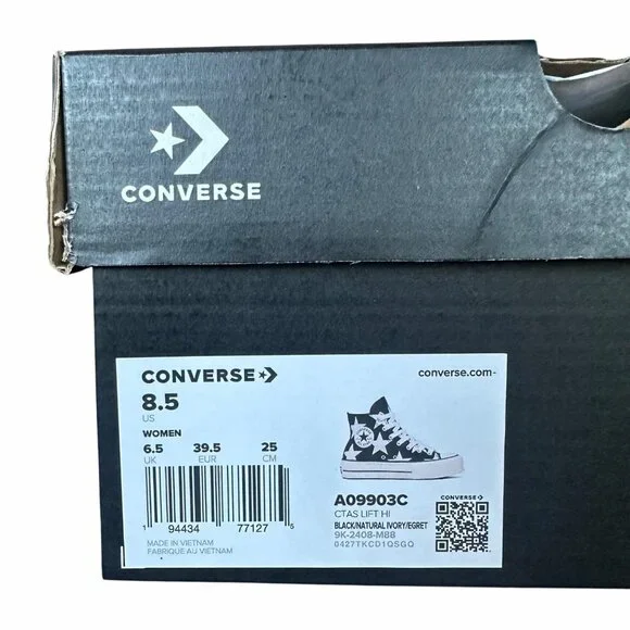 ✨Converse Women Shoes 8.5 Ctas Lift Platform Hi Large Stars Black Beige A09903C✨ - Picture 7 of 10